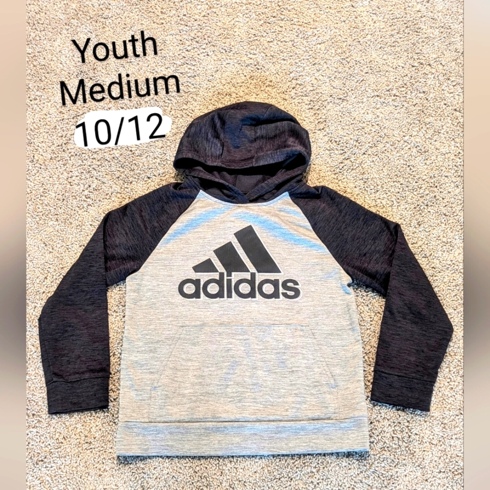 ❌5/$25❌Youth Medium 10/12 Adidas pullover black gray hoodie sweatshirt
